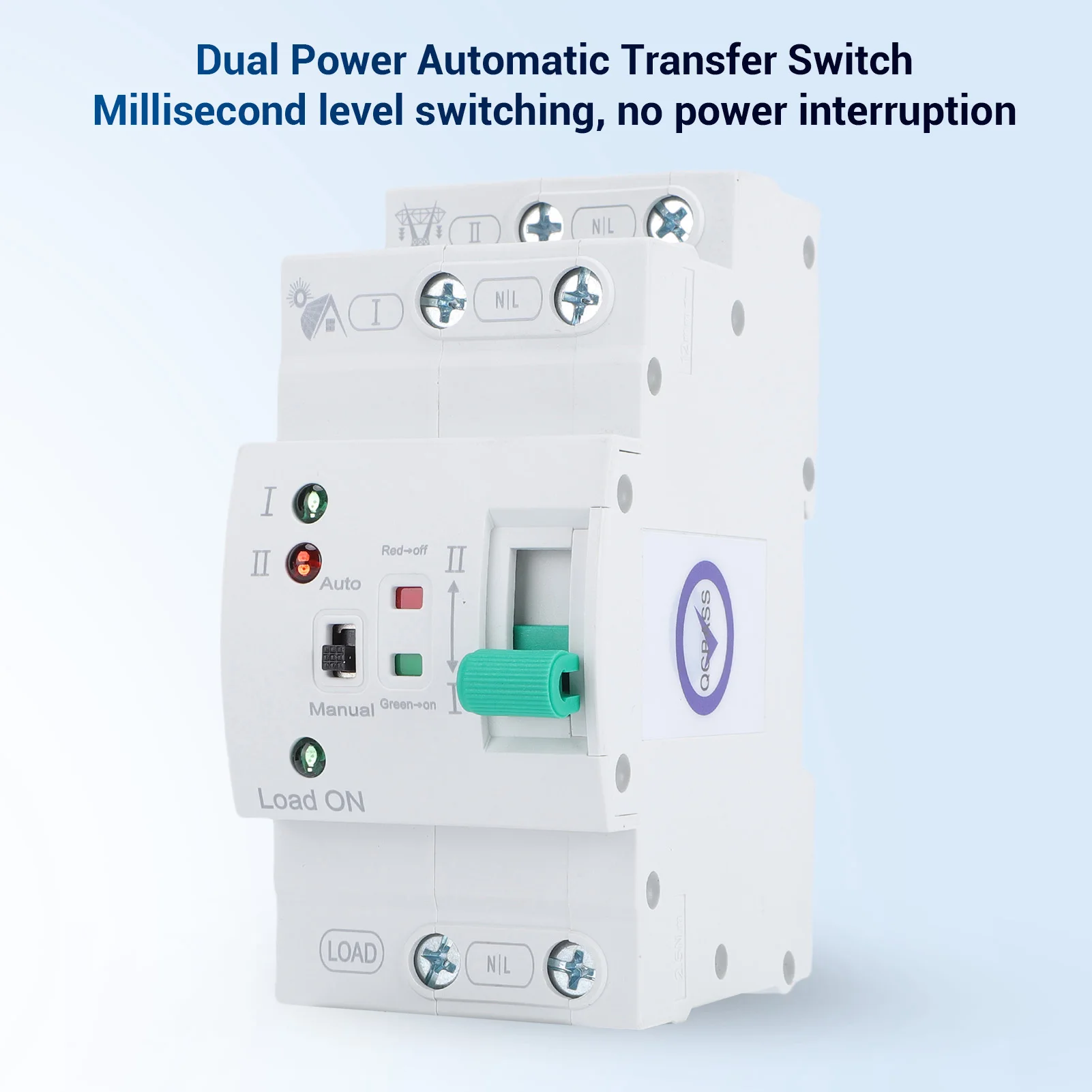 Mini ATS Automatic Manual Transfer Switch 2P 80A Home Generator Dual Auto Electrical Selector Switch DIN Rail Mount Super Thin P