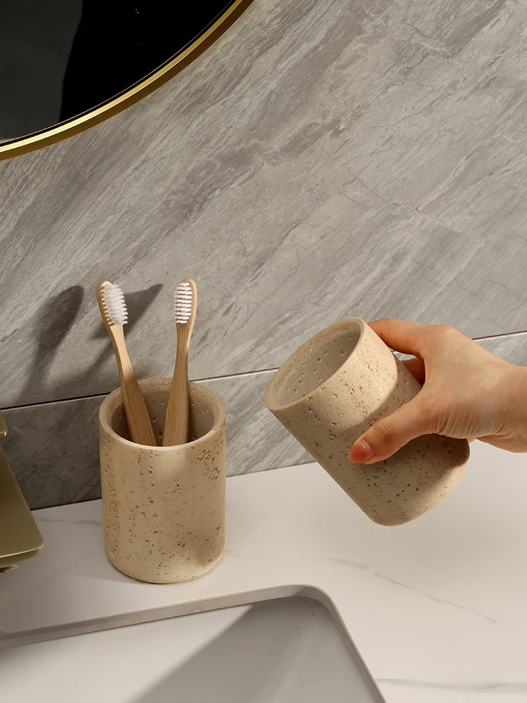 Wabi sabi Style Natural Marble Wash Set Electric Toothbrush Holder Soap Tray Bathroom Push Bottle Kitchen Storage Home Decor 2
