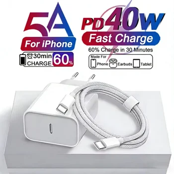 Cargador PD de 40W, Cable de Carga Rápida USB C para iPhone 17 16 15 Pro Max Air Mini, Cable de Datos Tipo C, Cargador Rápido para Teléfono, Adaptador de Corriente 1