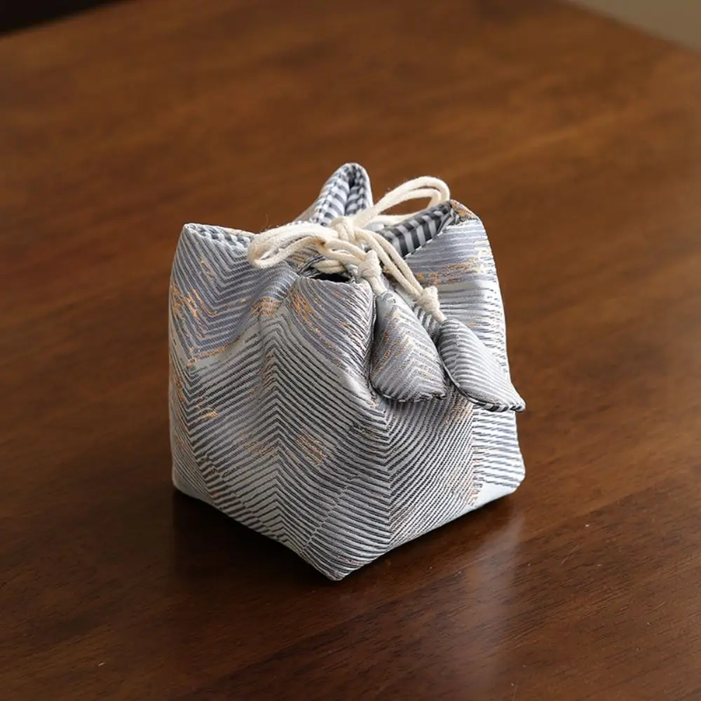 Chinese Style Teacup Drawstring Cloth Pouch Breakage-proof Portable Small Item Pouch Multifunctional Print Embroidered Handbag 4