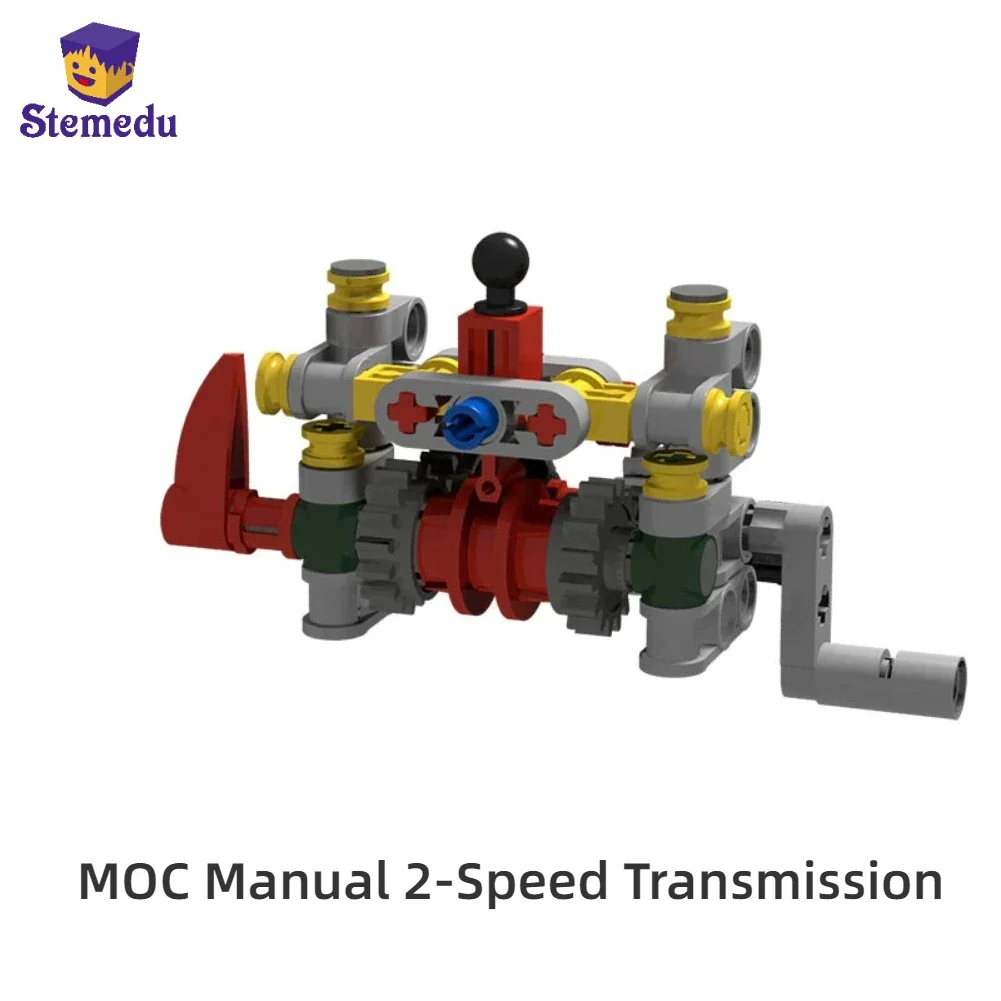 MOC Manual 2-Speed Transmission Gearbox Building Blocks Mechanical Interlocking Gear Model Teaching Tool Compatible with Leduo