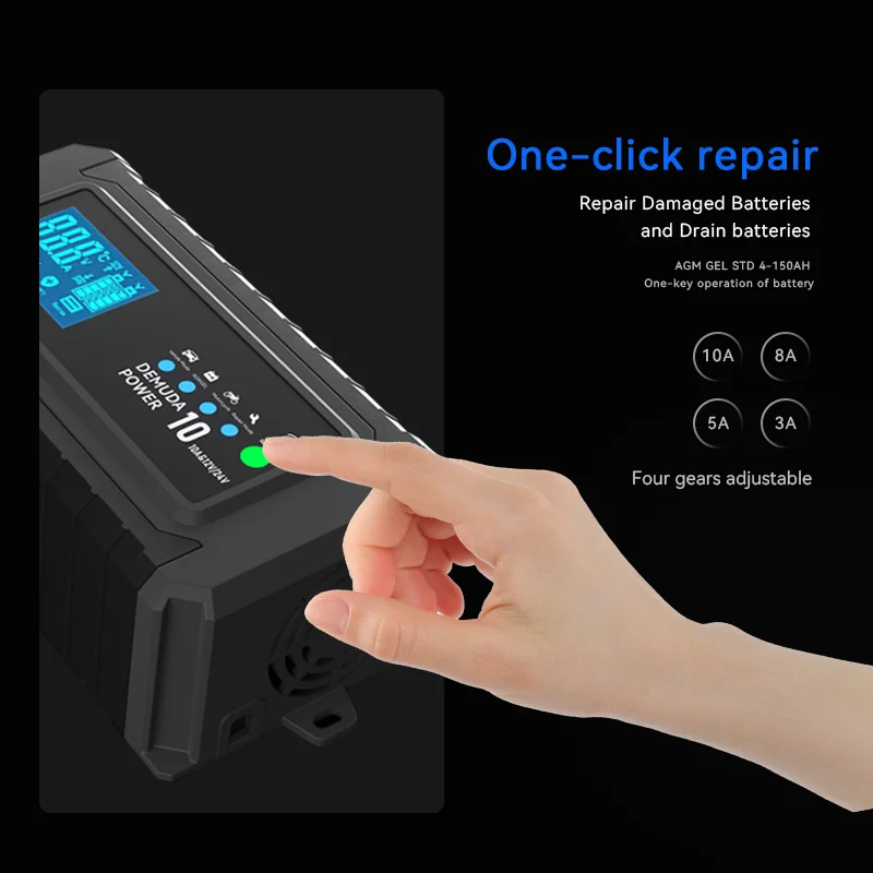 12V 10A Automotive Battery Charger 24V 5A Car Battery Charger Fast Charging For AGM GEL WET Lead Acid LCD Display Motorcycle