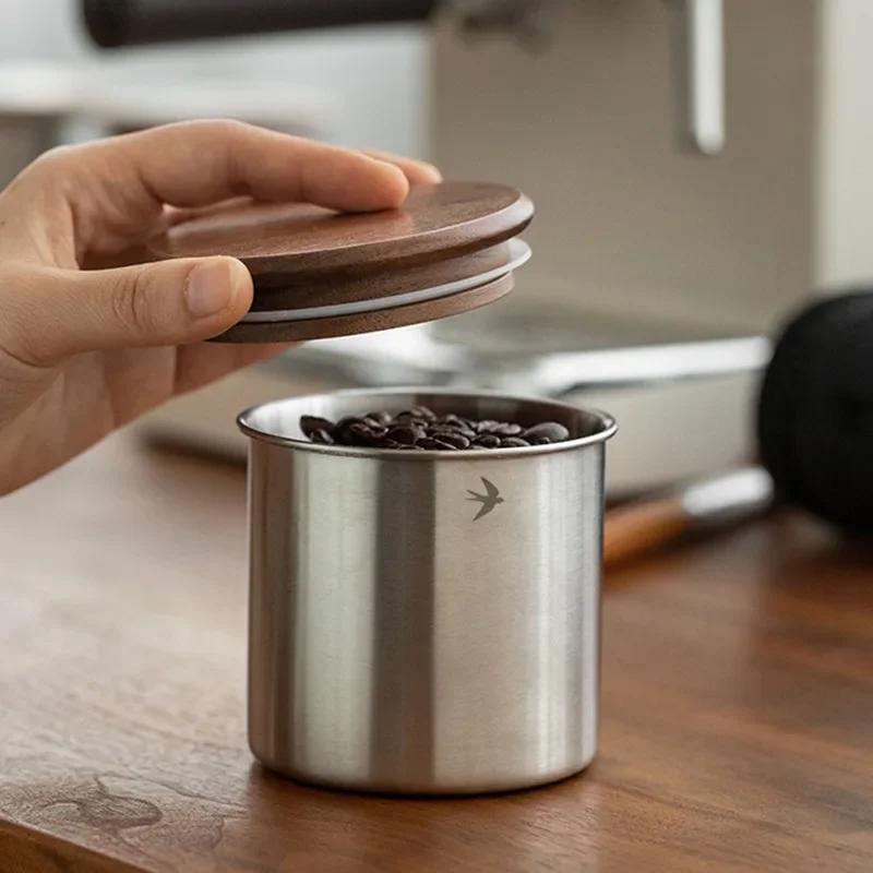 Wooden Stainless Steel Coffee Bean Storage Jar, Sealed Vintage Storage Tank, Coffee Set Retro-Style Coffee Can Home accessories 2