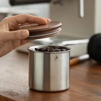 Wooden Stainless Steel Coffee Bean Storage Jar, Sealed Vintage Storage Tank, Coffee Set Retro-Style Coffee Can Home accessories 2
