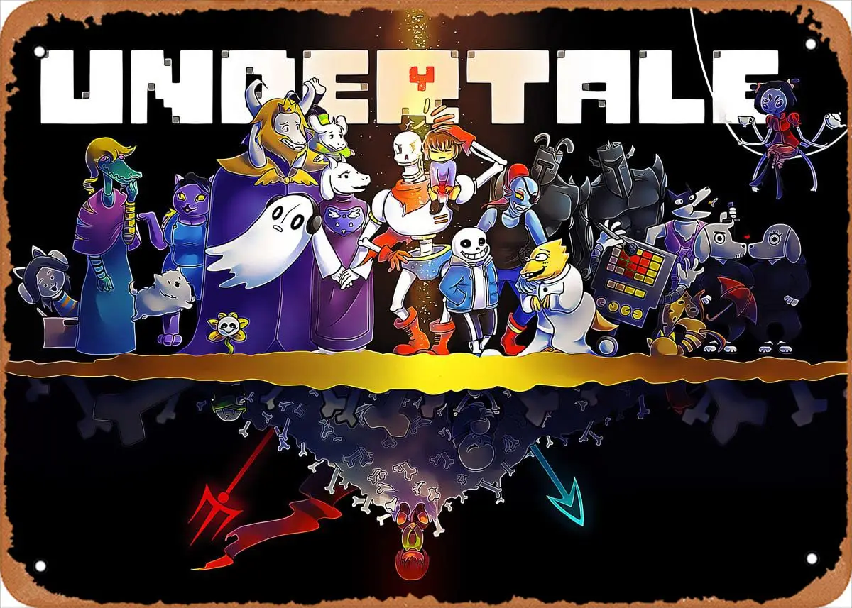 

Аниме, металлический постер Undertale, фигурка, постер, металлический жестяной знак Undertale, Настенный декор, жестяной знак-8x12 дюймов