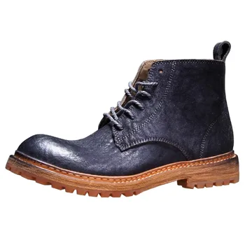 Handmade Genuine Leather Casual Washed Ankle Boots Men's British Style Outdoor Work Chelsea Thick Sole Hiking Motorcycle Boots