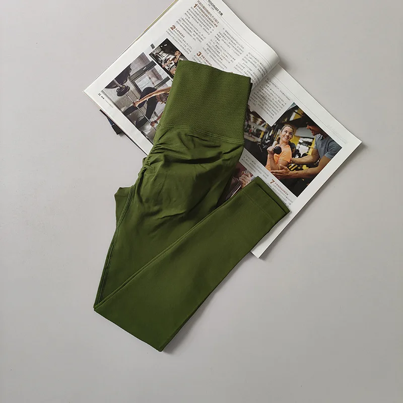 بنطلون رياضي نسائي بدون خياطة بخصر عالٍ ورفع للأرداف، بنطلون خوخي الشكل للجري والتمارين واليوغا، ليجنز ضيق للنساء