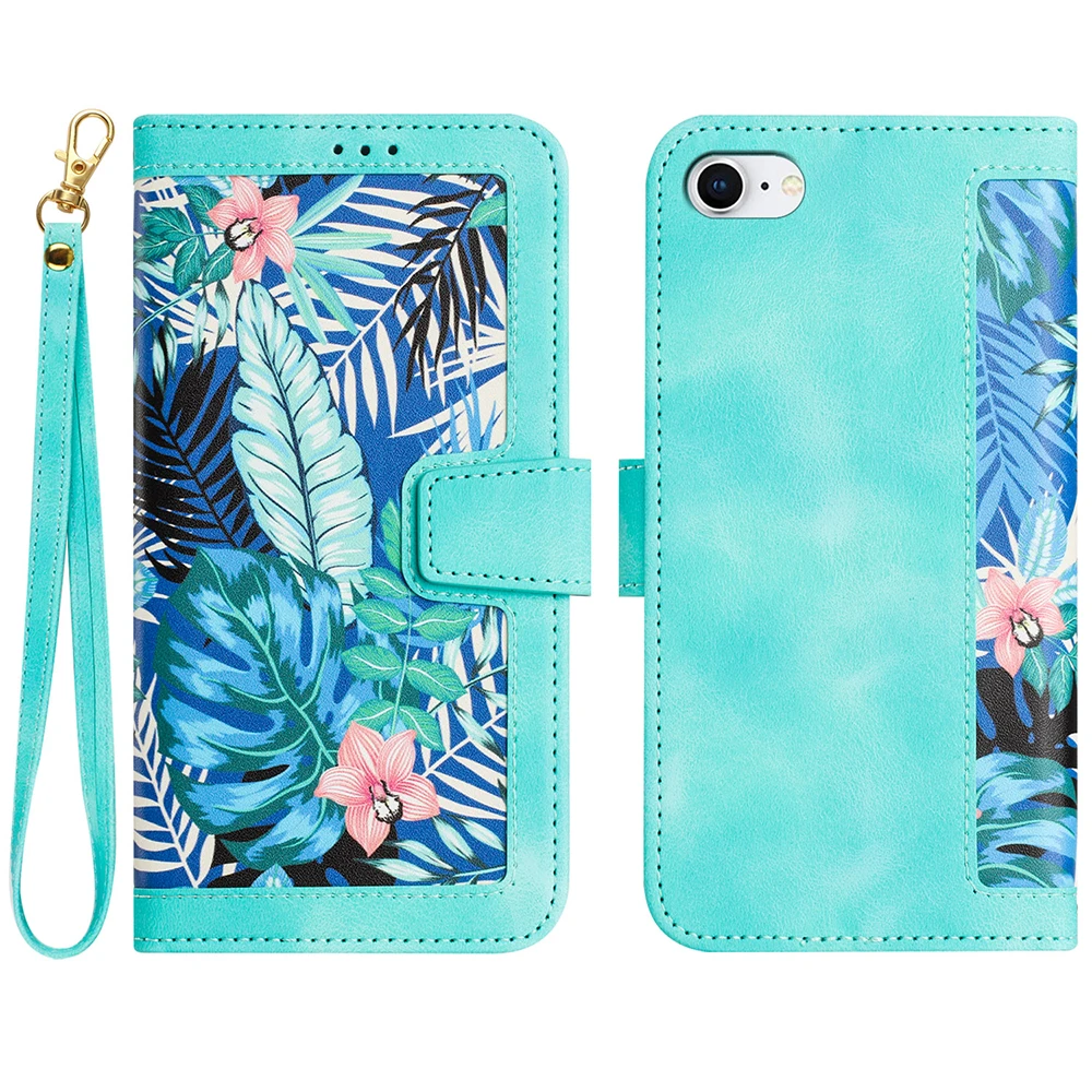 Elegant Floral Leather Flip Wallet Case with Strap and Card Slot Cover