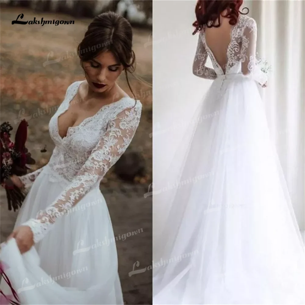 HEARBOBO Summer Deep V-Neck White Lace Applique Engagement Elegant A-Line Church  | ChicGrl main image 0