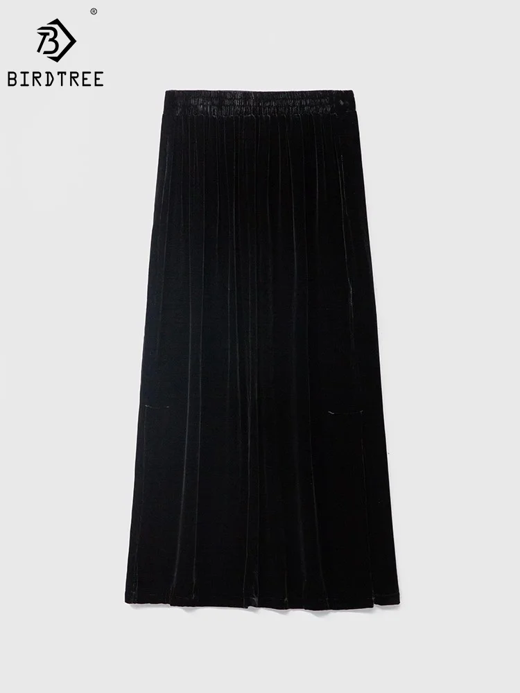 

Birdtree Mulberry Silk Elegant Fashion Velvet Skirt Women High Waist Slit Black Skirts Office Lady Party Hepburn Style B3N664QM