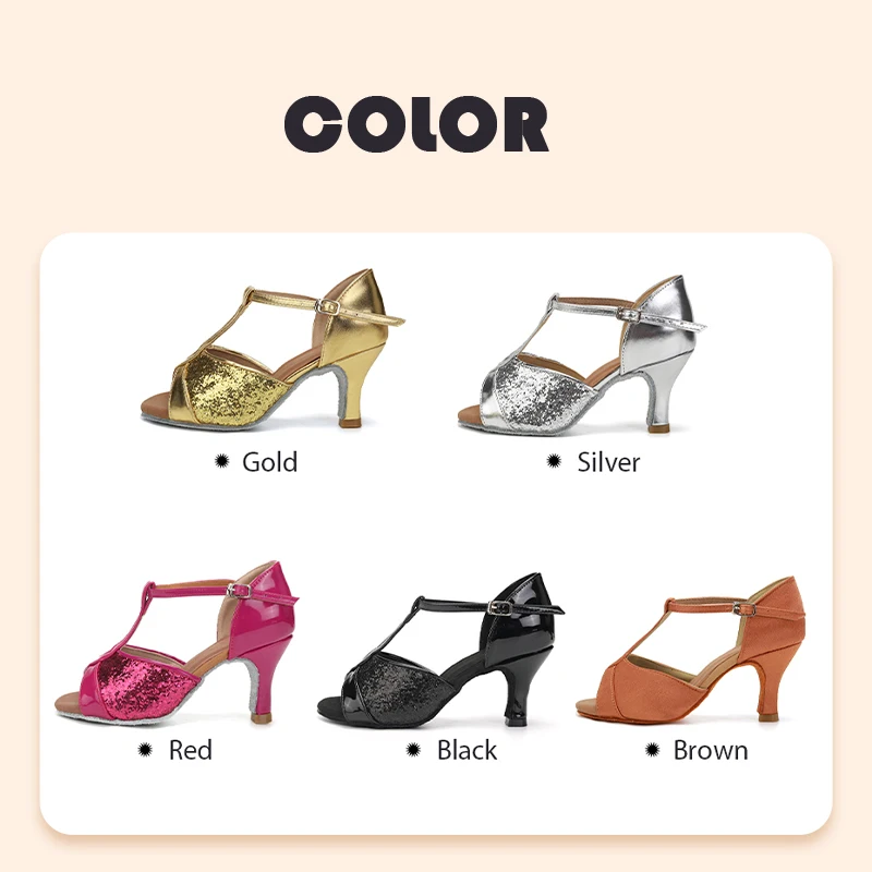 Mid-heel Latin Dance Shoes Women Soft Sole Dance Shoes Sequined Stage Performance Salsa Waltz Chacha Sandals dance shoes