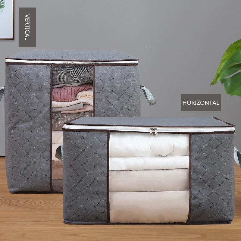 Geometric Pattern Cloth Storage Bag Zipper Grey Quilt Storage Bag Large  Clothes Organization Organizer Storage Bins Containers For Bedding  Comforters