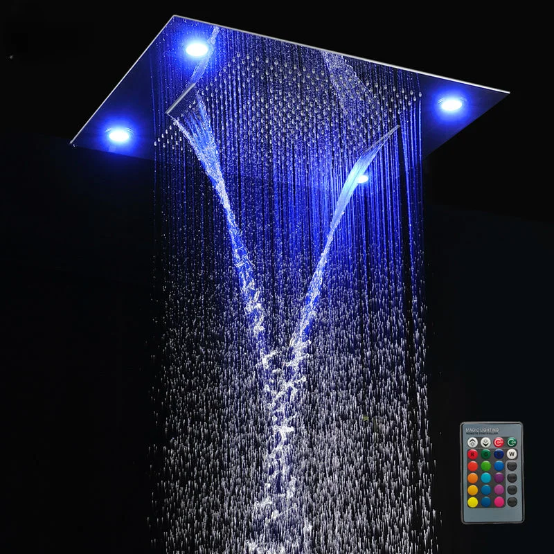 

hm Multi Function Led Light ShowerHead 600*800mm Ceiling Rain Faucets Remote Control Rainfall Waterfall Massage Overhead System