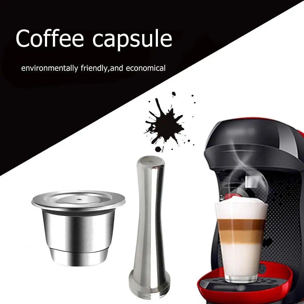 Reusable Coffee Capsule Refillable Stainless Steel Nespresso Coffee Maker Basket Filter with Tamper Gadget