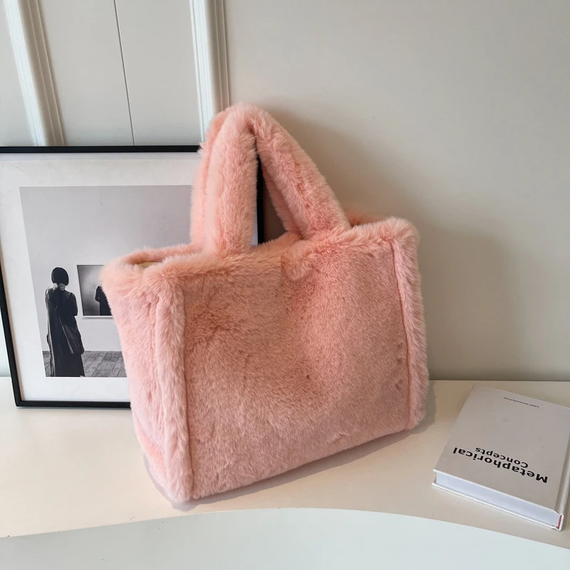 Extolove Borsa pelosa invernale soffice borse per le donne Fuzzy Tote Bag Borse Borsa in pelliccia sintetica Borsa a tracolla a tracolla soffice, nero, Medium