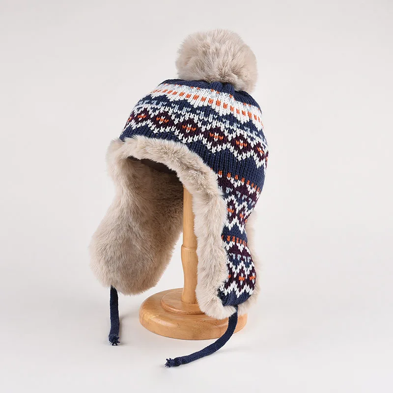 Fashion Retro Lei Feng Hat Women's Warm Autumn And Winter Plush Windproof Versatile Ear Protection Knitted Hat Ski Cap 2
