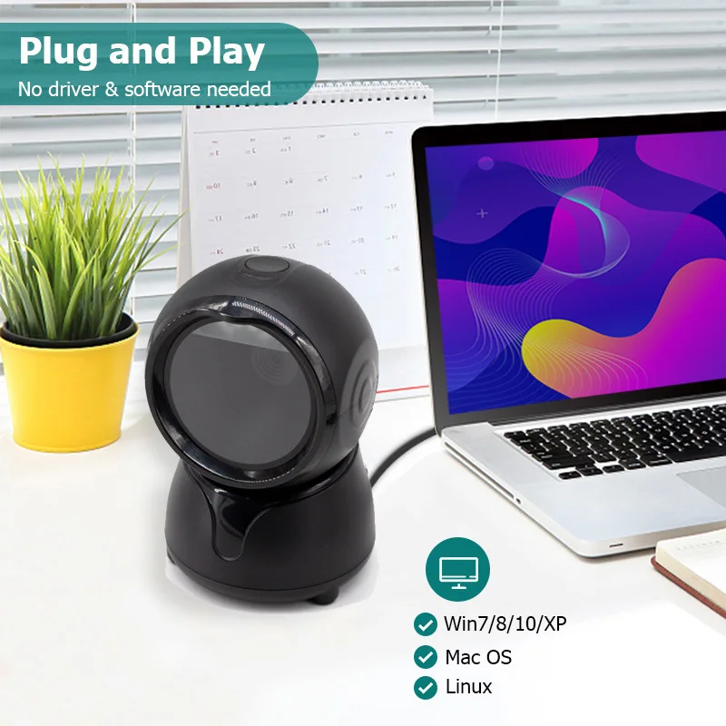 Desktop Barcode Scanner 1D 2D QR Codes Reader Mobile Payment for Supermarket Store Cashier Auto Scanning Hands Free Platform X7
