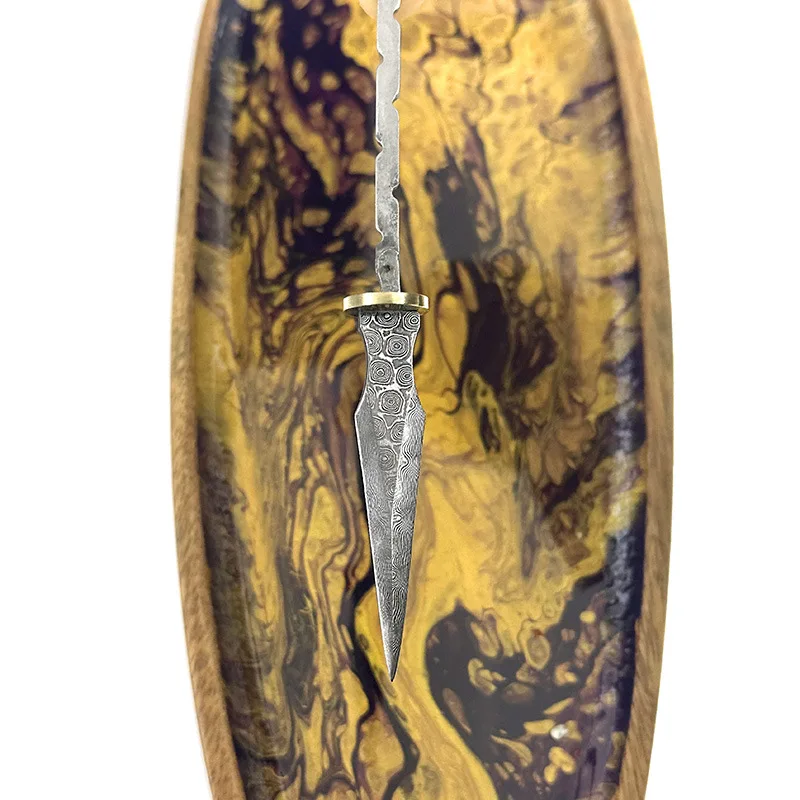 DIY Tea Knife Blank Rosette Real Damascus Steel Pu 'er Tea Needles Cutter Stainless Steel Metal Handle