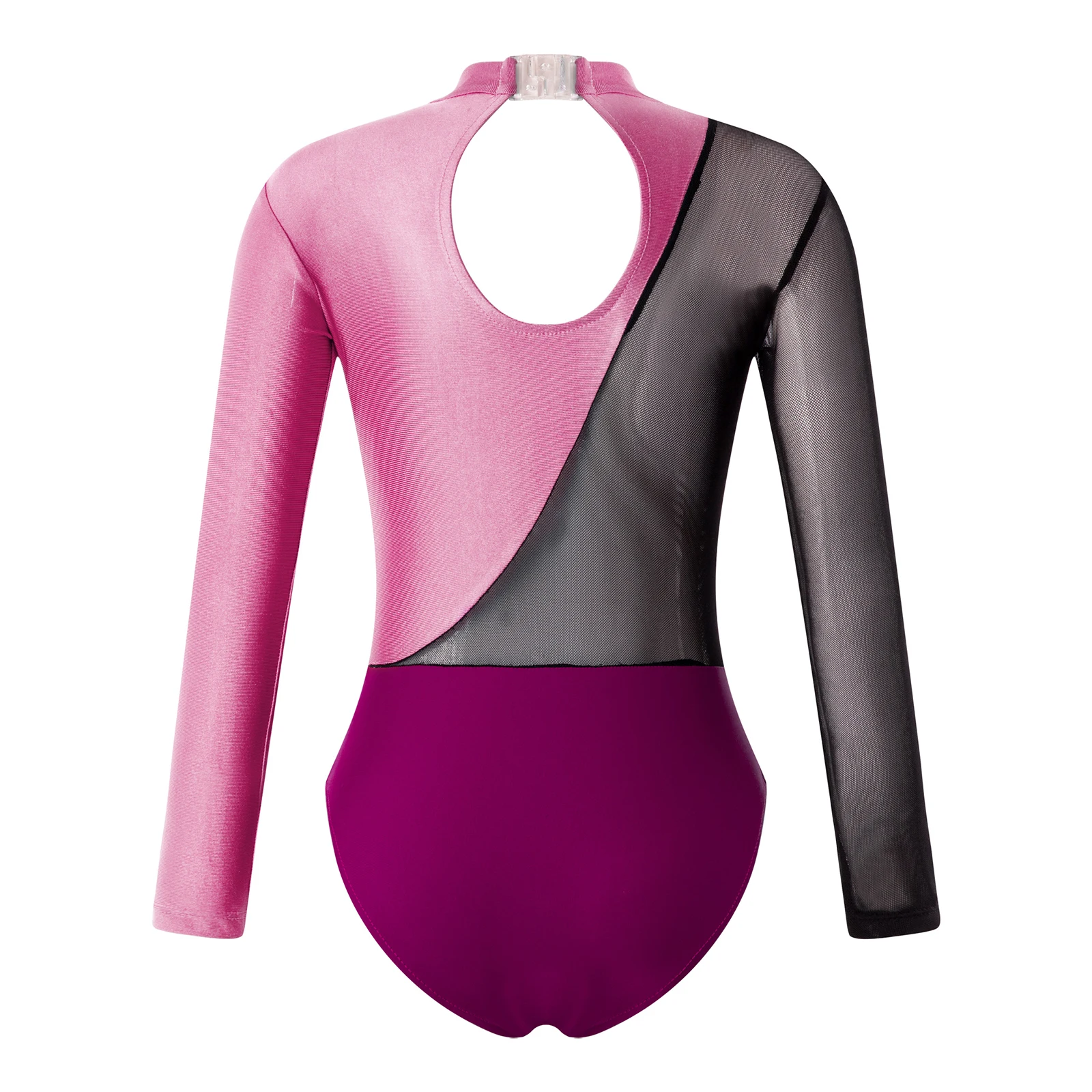 Kids Girls Long Sleeve Ballet Dance Leotards Shiny Rhinestone Contrast Color Teens Gymnastics Jumpsuits Performance Clothing
