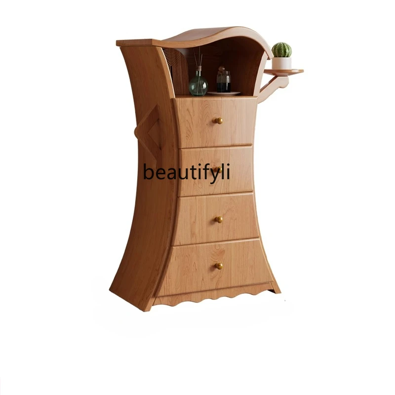 

Solid Wood Four-Bucket Cabinet Mid-Ancient Fork Waist Robot Entrance Cabinet Living Room Bedroom Locker Retro Style Creation
