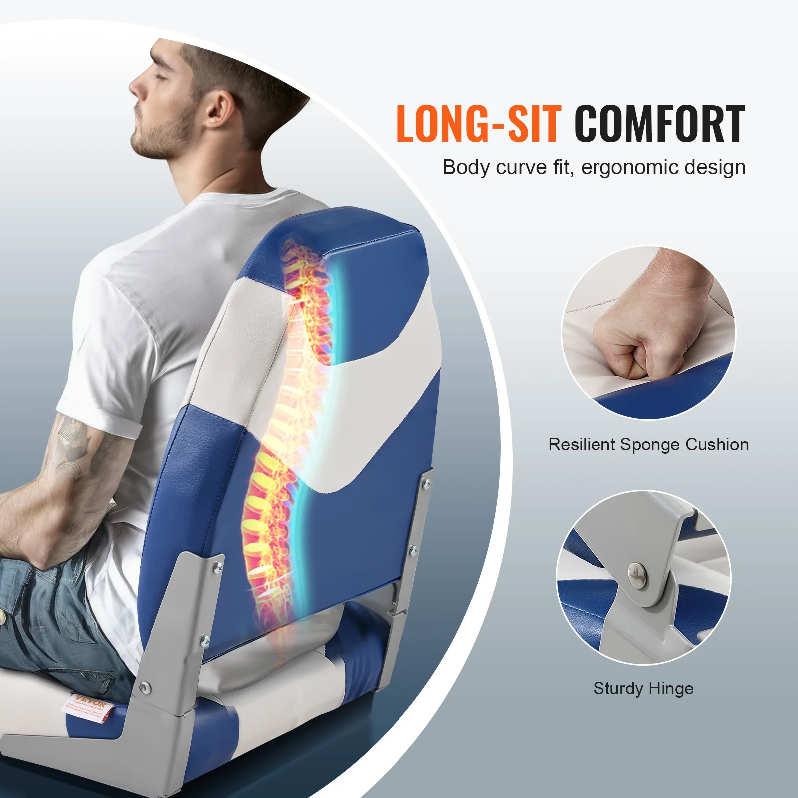 SucceBuy Boat Seats 21.85" High Back Boat Seat Folding Boat Chair Fold-Down Boat Captain Chairs for Fishing Boat, Canoe, 2-Pack