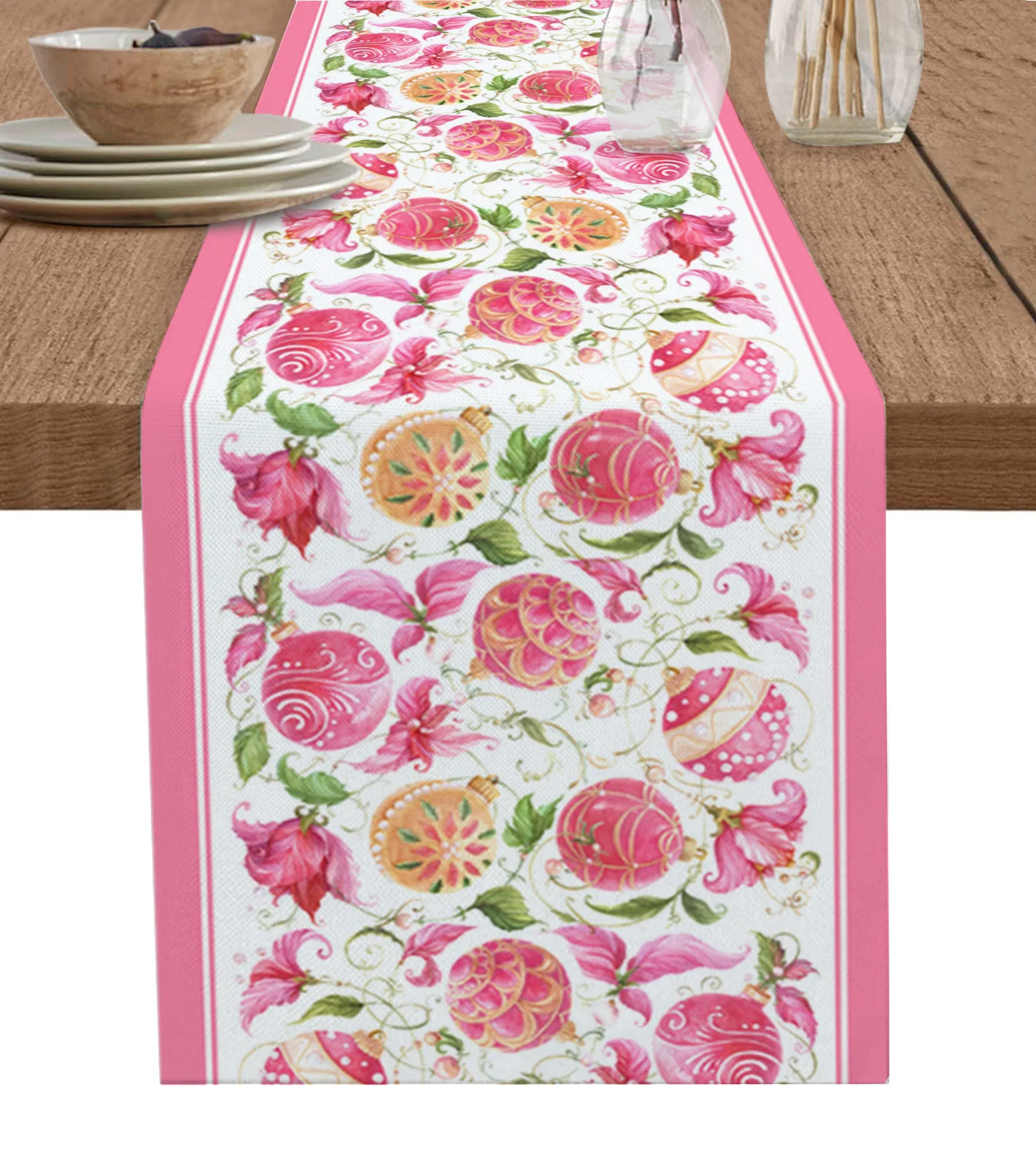 

Christmas Lights Pink Watercolor Table Runner Home Wedding Table Flag Mat Table Centerpieces Decoration Party Long Tablecloth