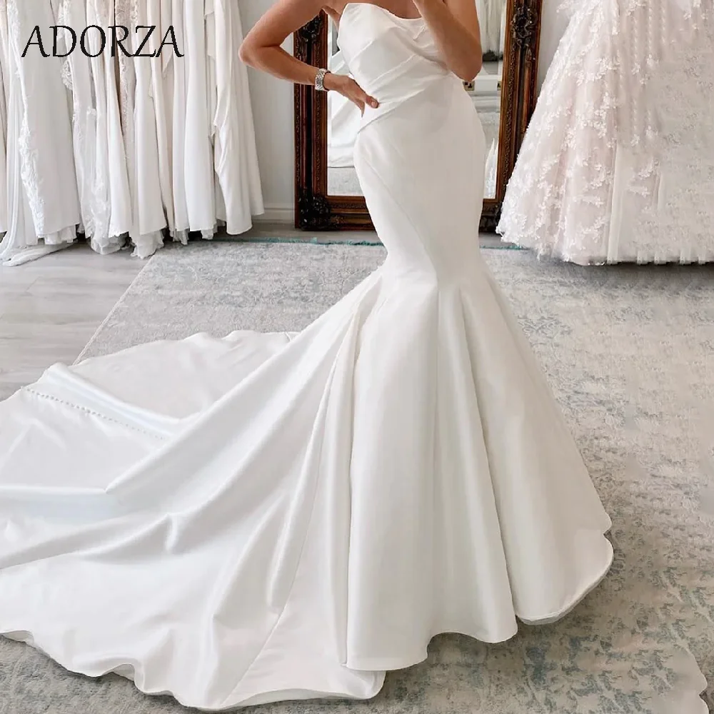 

ADORZA Mermaid Wedding Dress Elegant Court Train Sweetheart Neck Line Open Back Zipper Up Covered Button Vestidos De Novia