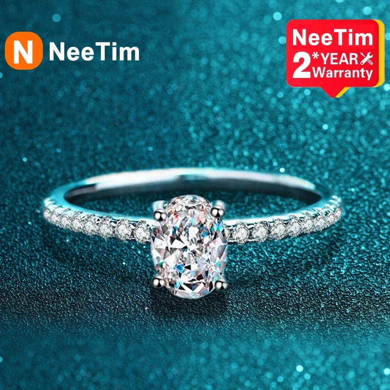 

NeeTim Moissanite Wedding Ring for Women Oval Cut Diamond Band 925 Silver with White Gold Plated Rings Women's Girl Wedding Gift