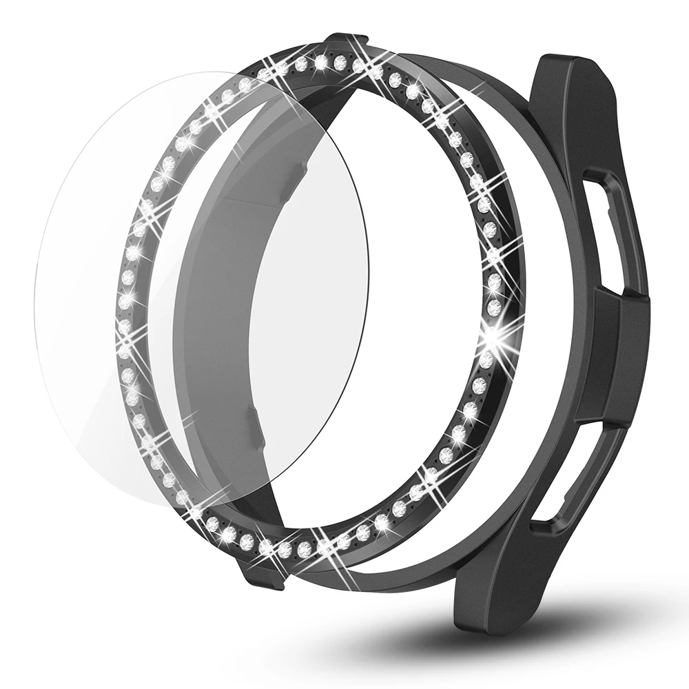 

3 in 1 for Samsung Galaxy Watch 6 Classic 43mm 47mm Case+Bezel+Tempered Glass Film PC Cover Women Diamond Ring Accessories