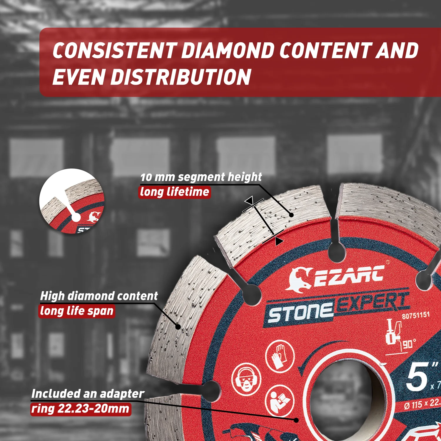 EZARC  2Pcs 115mm & 125mm Segmented Diamond Blade for Angle Grinder Stone Blade for Cutting Concrete Stone Masonry Brick Block