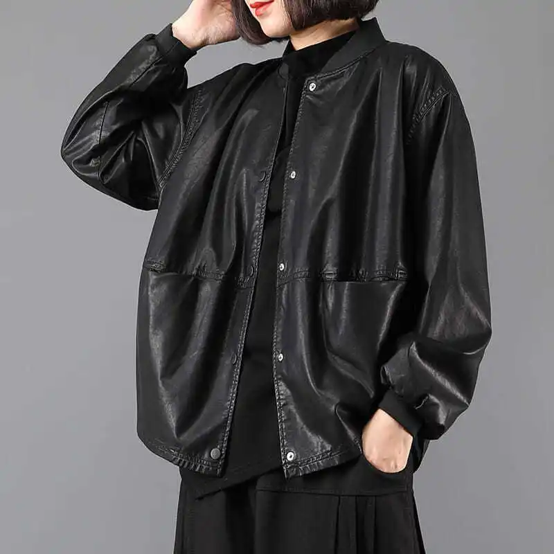 

SuperAen Leather Jacket 2023 New Autumn and Winter Oversize Jacket Black Coat Women Black Jacket