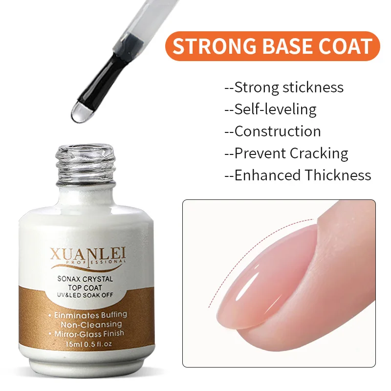 Xuanlei 15ml Complete Nail Care Set top coat base coat Shine No Wipe Top Coat Gel-Quick Dry and Long-Lasting for Beginners