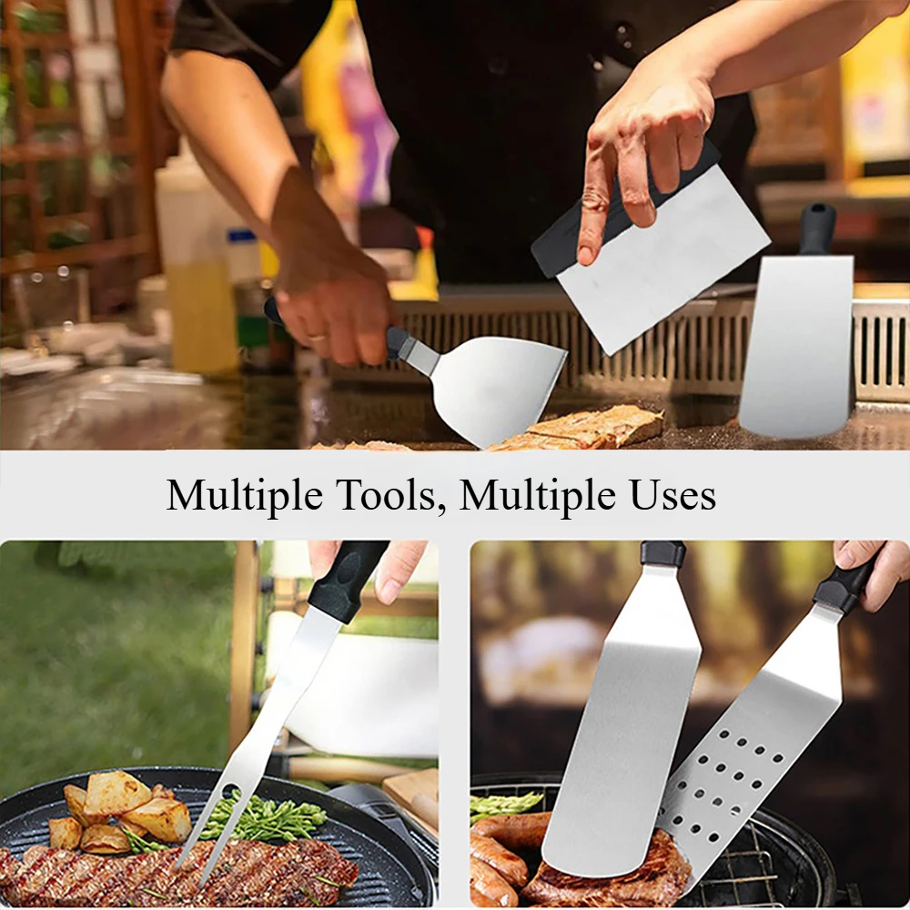 Camping Outdoor BBQ Tool Set Stainless Steel Shovel BBQ Cooking Shovel Combination Grill Set