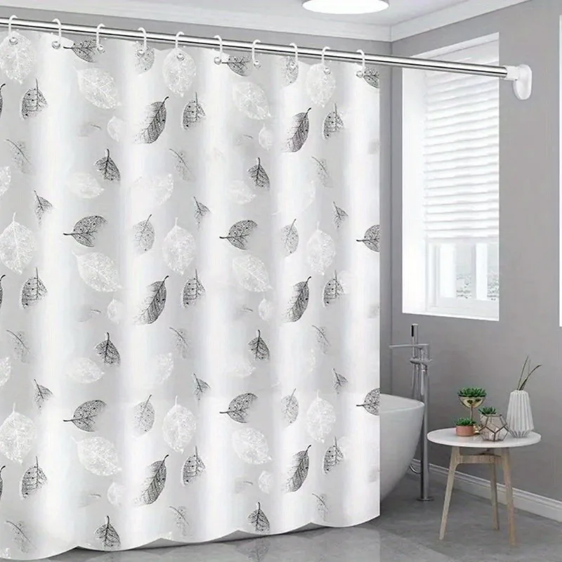 Shower Curtain with Hooks Rustproof Metal Grommets Waterproof Leaf Patterns for Bathroom