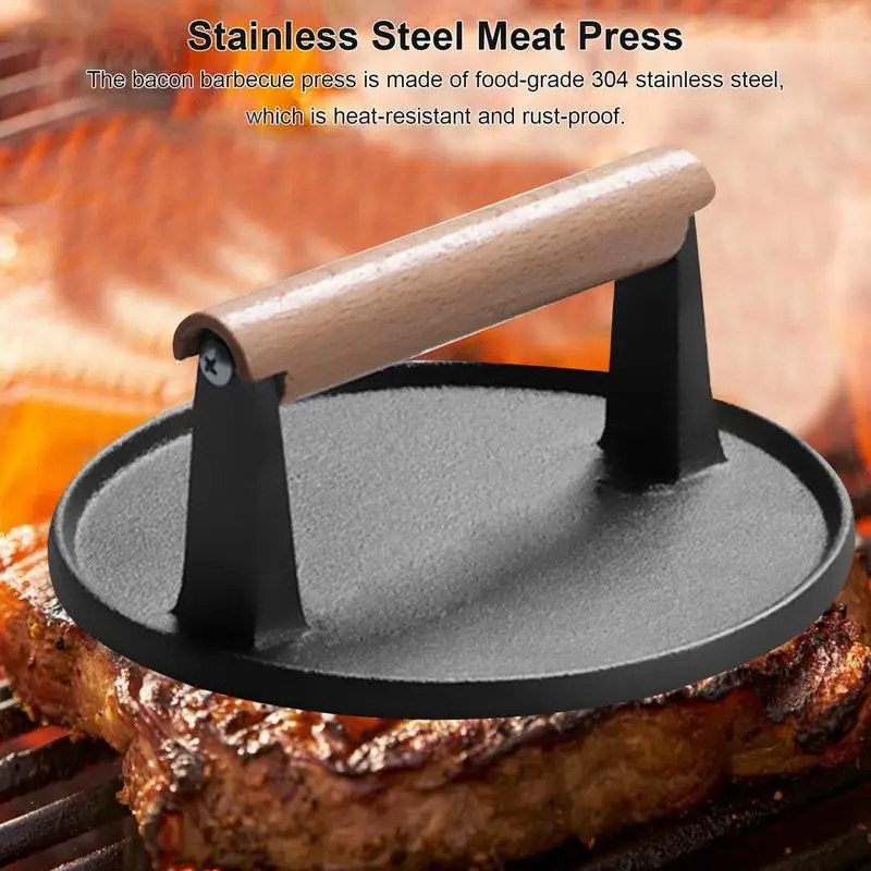 1pc Hamburger Patty Press Heavy Duty Cast Iron Burger Smasher Hamburger Patty Maker Press Kitchen Tools BBQ Grilling Accessories