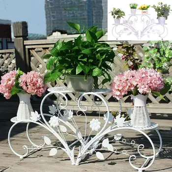 2 supporti per piante in metallo antiruggine, 4 espositori per fiori in vaso, per giardino, balcone, ufficio, bianco e nero 1