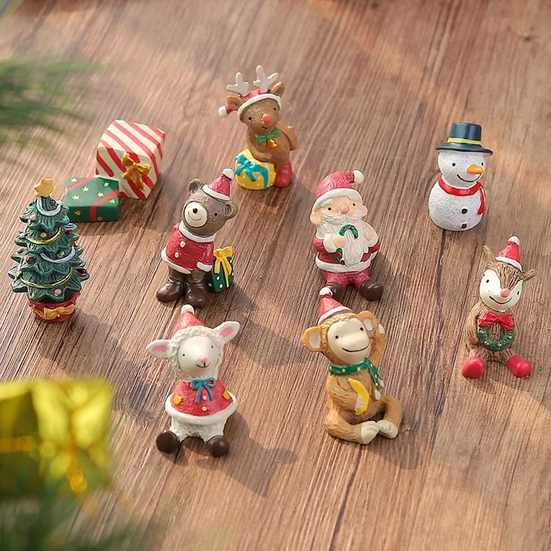 Christmas Animal Santa Claus Resin Crafts, Fairy Garden Miniatures, Zakka Ornaments, Decorations, Gift, Home Decor Accessories