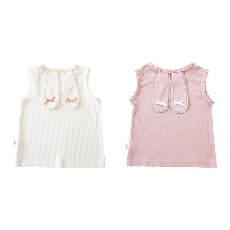 

Kids Girl's Sleeveless T-shirt 2024 Summer New Tank Top Children's Korean Cute Rabbit Ear Top