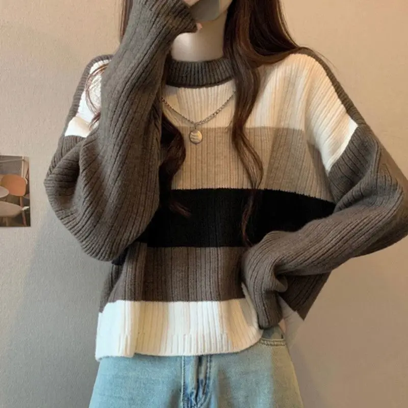 

Women's Autumn Winter Pullover Round Neck Solid Screw Thread Flocked Long Sleeve Sweater Knitted Casual Loose Vintage Tops
