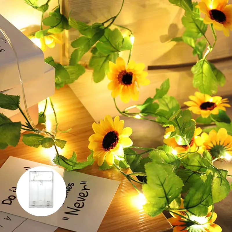 

10M Artificial Sunflower Rose String Light Garland Fairy String Light Battery Box Green Leaf Vine Light Garden Party Decorative