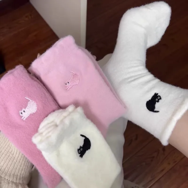 Description Picture 2 of itemCute Cat Mink Fleece Super Soft Socks for Women Winter Warm Thicken Coral Plush Socks Thermal Snow Home Sleep Floor Kawaii Sock
