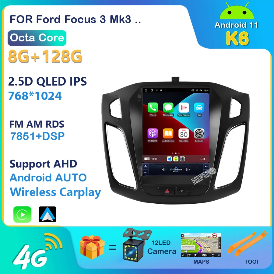 Car Radio Multimedia android 11 Player For Ford Focus 3 Mk3 2012 -2019 For Tesla Style Screen Navigation 2 din GPS 2din Video 4G car monitor screen Car Monitors