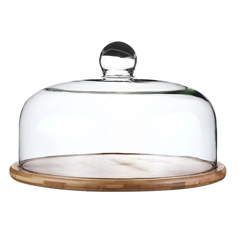 Simple Wooden Cake Stands Glass Cover Bread Pastry Dessert Plate Home Kitchen Tools Fruit Display Snack Trays