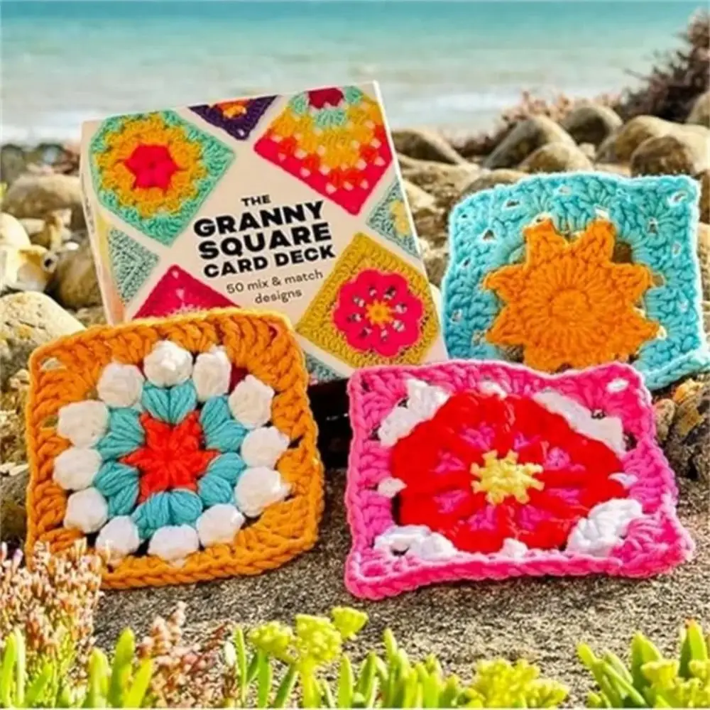 Knitting Pattern Cards Embroidery Thread Braided Rope Wrapping Granny Square Card Deck Mix Match Designs DIY Knitting Kit
