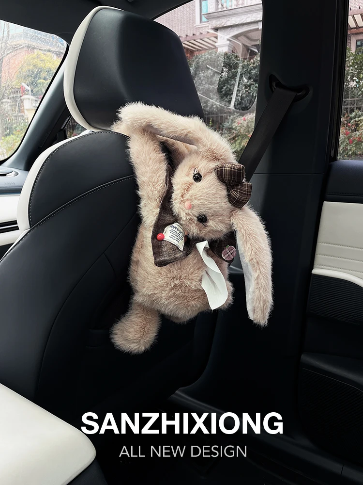귀여운 차량용 티슈 케이스 걸이형 차량 인테리어 티슈 가방 소녀들을 위한 사랑스러운 곰돌이 플러시 소재 차량용 특수 수납함