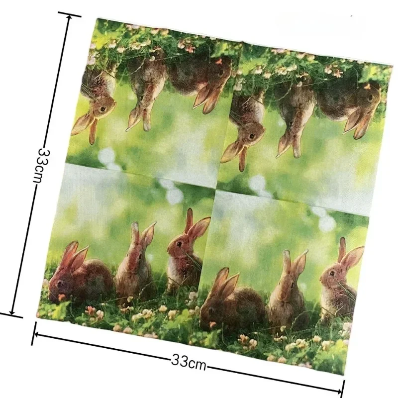 20pcs 33cm 2-Ply Meadow Bunny Printed Paper Napkins Easter Party Decorative Paper Placemats Cocktail Napkins