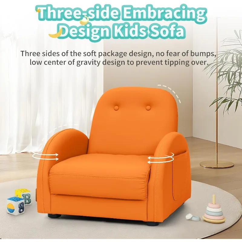 Kids Couch, Toddler Chair with Ottoman, Toddler Couch with 5 Adjustable Backrests, Leatherette Sofa Chair is Waterproof 4