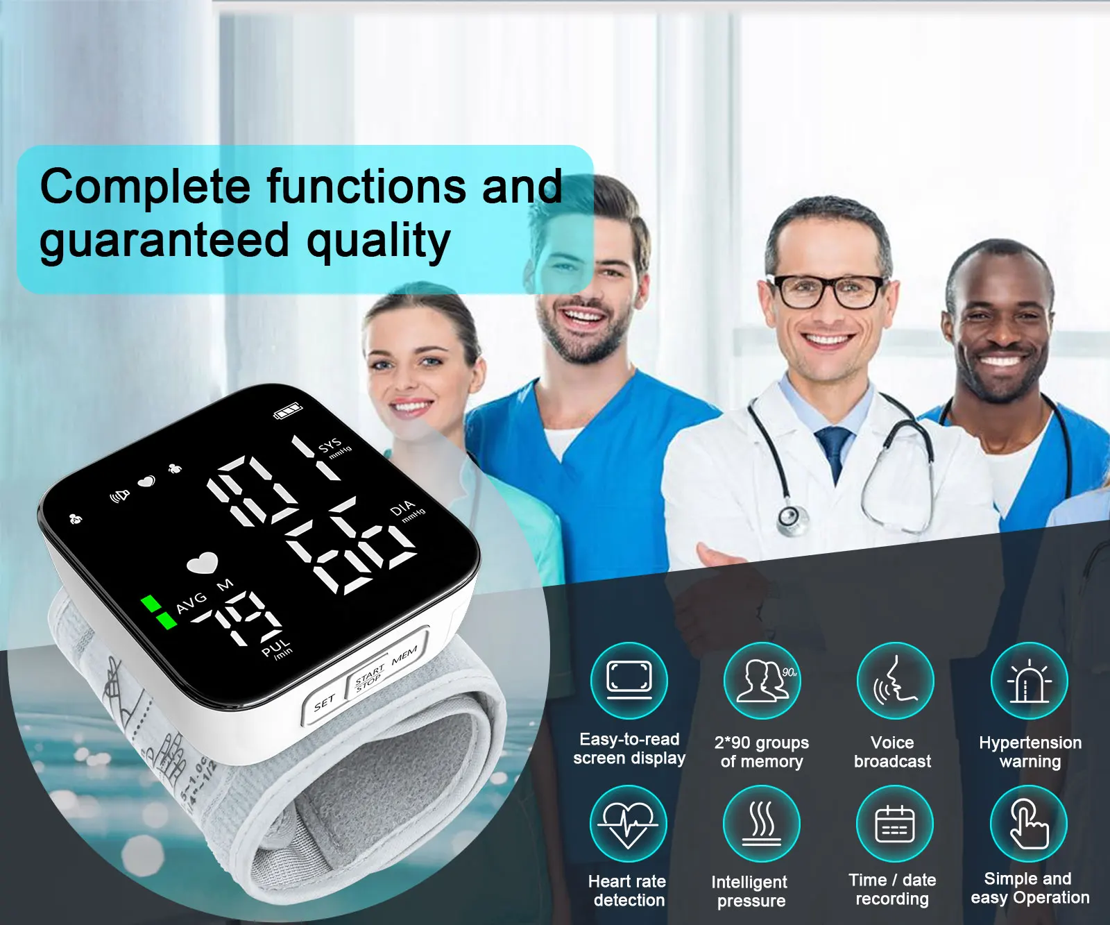 Intelligent Touch LCD Screen Wrist Blood Pressure Monitor Digital Voice Chargeable Heart Rate Household Sphygmomanometer