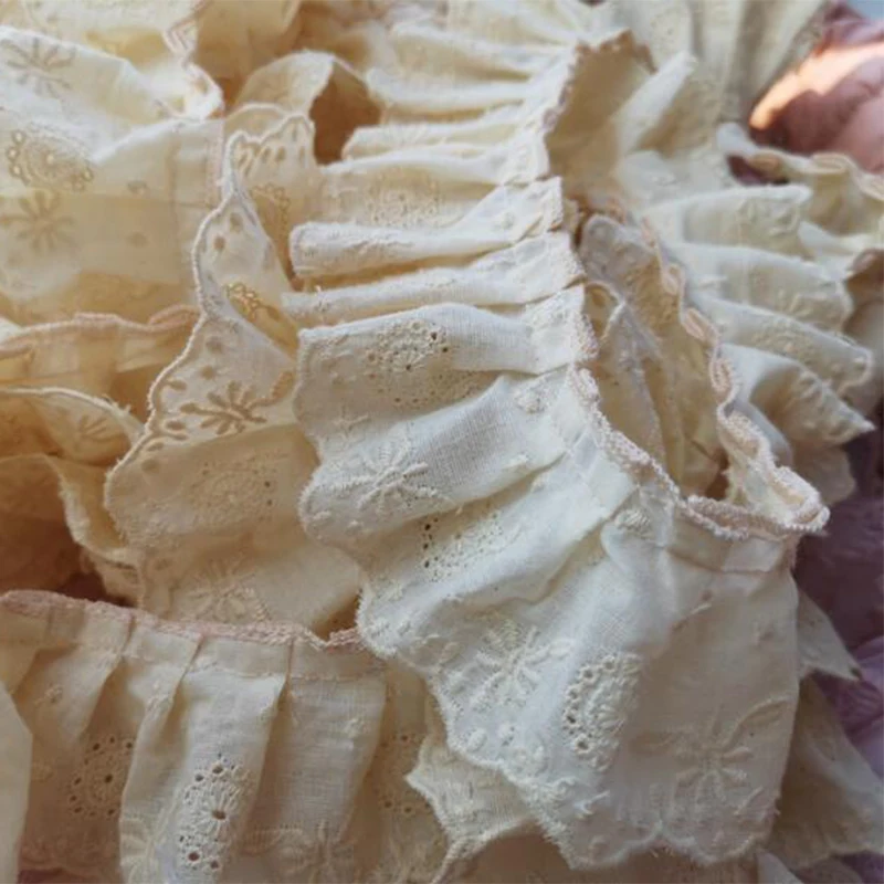 Lace Fabric 5CM Wide Luxury Embroidery Yellow Flower Lace Ribbon Applique DIY Sewing Collar Ruffle Guipure Wedding Cloth Decor