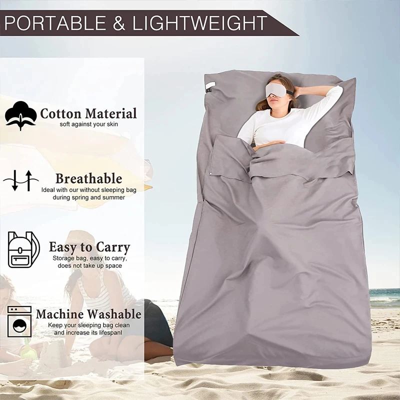 75*210/160*210cm Breathable Portable Sleeping Bag Liner for Hotel Travel Camping Outdoor